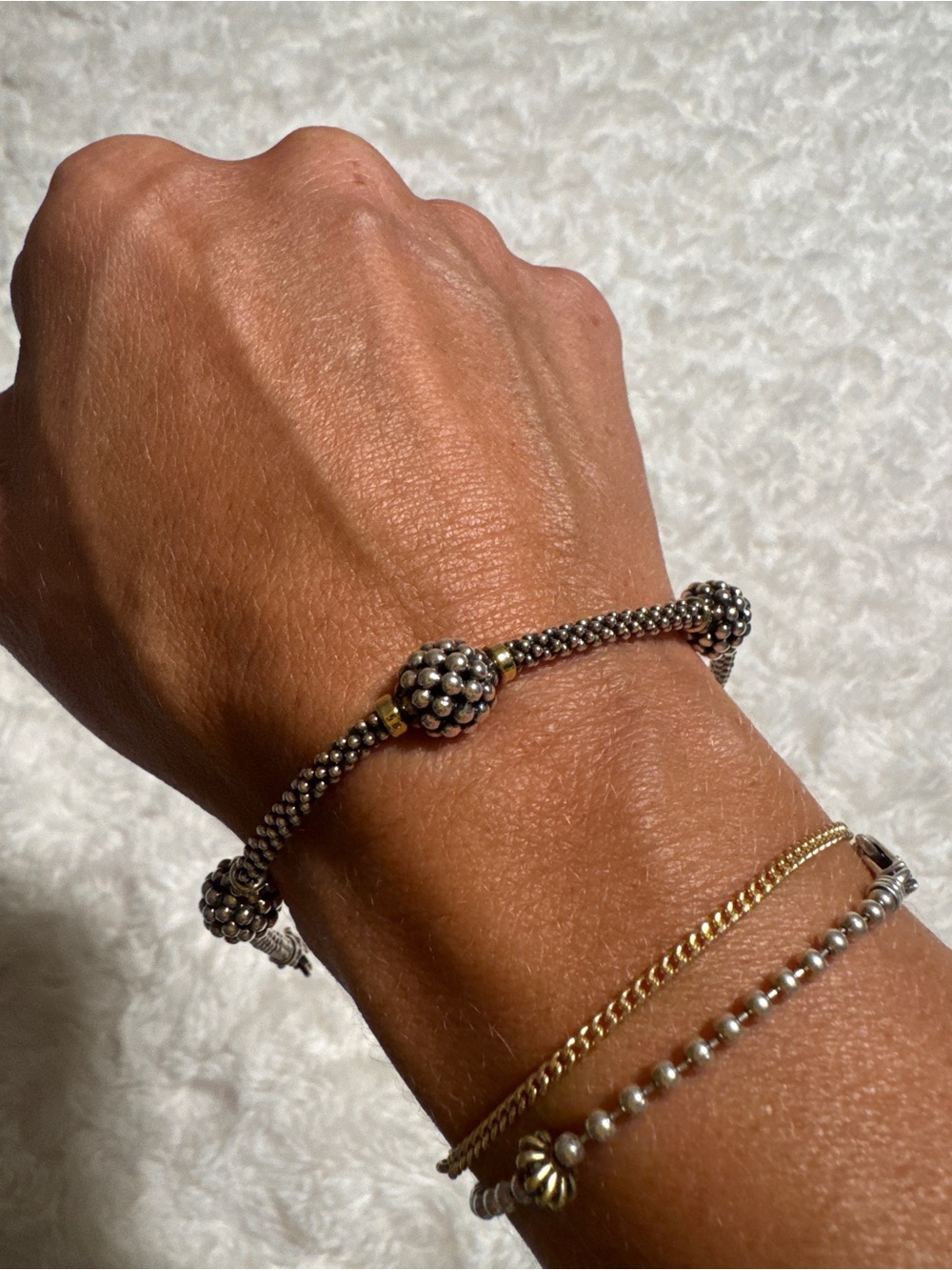 LAGOS Silver Caviar Three-Station Bracelet with Gold Accents - Picture 9 of 9